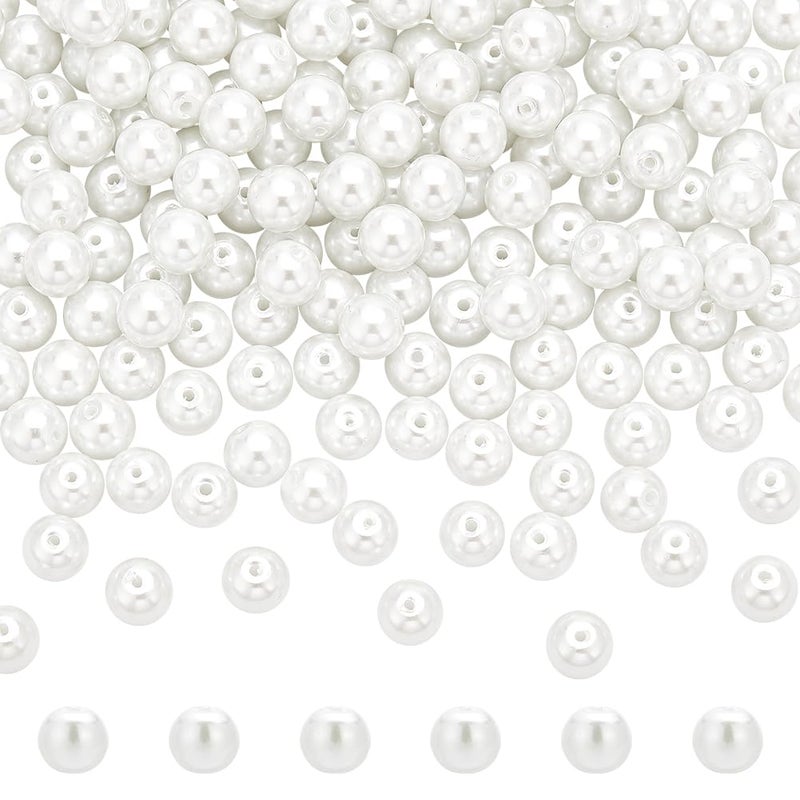 PH PandaHall 200 Pcs 8mm Tiny Satin Luster Glass Pearl Bead Round Loose Spacer Beads for Earring Bracelet Necklace Jewelry Making, White - Image 1